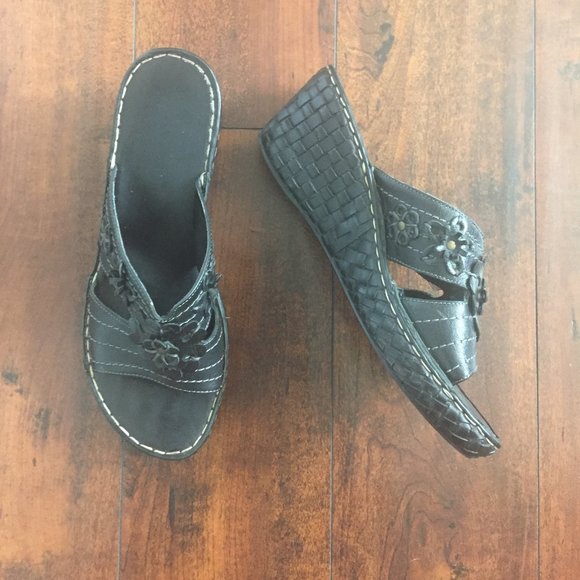 Floral Mule Wedge Sandals - Picture 1 of 7